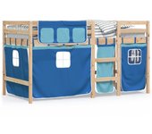 vidaXL Cama alta para niños con cortinas madera pino azul 90x200 cm