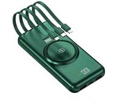 Banco de energía de 10000 mAh, cargador portátil externo con cable integrado y 4 salidas, compatible con iPhone, Samsung, Huawei y tableta, ideal para viajes.