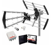 TECNOVOZ Kit Antena TV TECATEL + Amplificador 40 Db 2 UHF + Fuente Alimentación 2 Salidas + Conexiones