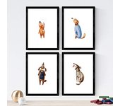 Nacnic - Set De 4 Láminas De Perros Distraídos - Poster Papel 250 Gr - Marcos de Fotos y Arte de Pared
