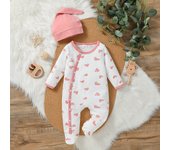 2Pcs Newborn Baby Girl Cute Spring/Autumn Cotton Long-sleeve Love Heart Print Footed Honey Comfort Jumpsuit +Hat