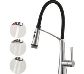 Grifo Cocina con Ducha Extraíble, Grifo Fregadero Cocina con 3 Modos de Ducha, Grifo para Fregadero con Cepillos, Grifo Mezclador Cocina Giratorio a 360°, Acero Inoxidable