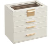 SONGMICS Caja de Joyas, Caja Joyero con 4 Niveles, Estuche para Joyería con Tapa de Cristal, 3 Cajones, para Gafas de Sol, Joyas Grandes, Moderno, Blanco Nube y Dorado/Gris y Dorado/Negro Grafito y Dorado/Verde Bosque y Dorado