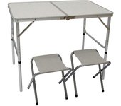 Mesa para Acampada 90x60x70cm Incl 2 Taburetes Plegable portátil como si Fuera un maletín Altura Regulable para pícnic Camping Gris Claro