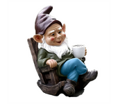 Gnome Dwarf Rocking Chair Ornament Resin Outdoor Garden Decoration Patio Leisurely Drinking Tea Lazy Decoration