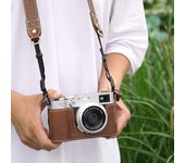 Camera Half Case for Fujifilm X100VI Fuji X100VI Man-made Leather Bottom Open with Shoulder Strap Camera Protector Baseplate