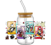 Jack & Sally Skeleton Cup Waterproof Decals UV DTF Cup Wrap Corpse Bride Iron On Transfer Decals 16oz for Libbey Glass