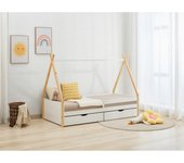 Vente-unique - Cama tipi 90 x 190 cm con cajones - Pino y MDF - Color: Blanco y natural + Colchón - LUANCO
