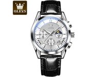 OLEVS 2876 Luxury Quartz Watches for Men Geunine Leather Strap Waterproof Chrono Moon Phase Auto Date Original Men's Wrist Clock