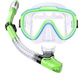 Traje de snorkel para niños gafas de buceo de vidrio templado snorkel completamente seco equipo de gafas de buceo antivaho para niños y niñas verde claro