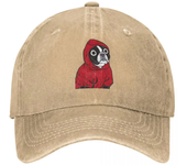 Classic French Bulldog Baseball Cap Men Women Distressed Denim Headwear Boston Terrier in a Red Hoodie Activities Caps Hat
