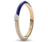 PANDORA ME Anillo con enpasa pavé y Azul Chapado en oro de 14 Quilates con circonitas cúbinas transparentes, Comes con embalaje de Caja de Giunte original.
