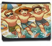 MERCHANDMANIA BILLETERA BILLETERO playa amigos fiesta tumbona arena agua hombre caballero negro monedero