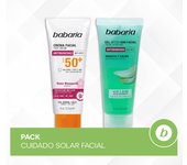 Babaria Pack Cuidado Solar Facial: Crema Facial Solar Antimanchas SPF50+ con Principios Activos de Rosa Mosqueta 75ml y After Sun Gel Aloe con Ácido Hialurónico Hidratante y Calmante 75ml