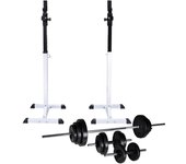 vidaXL Soporte para sentadillas con barra y mancuernas 30,5 kg