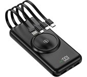 Banco de energía de 10000 mAh, cargador portátil externo con cable integrado y 4 salidas, compatible con iPhone, Samsung, Huawei y tableta, ideal para viajes.
