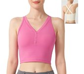Bralette lavado con cuello en V para mujer, costilla lavada, para correr, Yoga, entrecruzado, sin espalda, acolchado, chaleco informal