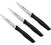 ARCOS Juego de 3 Cuchillos Mondadores con Hoja de 100mm en Acero Inoxidable y Mango de Polipropileno. Set de Cuchillos de Cocina para Pelar Apto para Lavavajillas. Serie Nova. Color Negro
