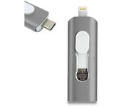 Memoria USB Pen Drive x USB 128 GB COOL (3 en 1) Lightning / Tipo-C / Micro-USB Gris