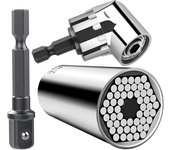 Llave de tubo Llave universal Tuerca universal Llave de tubo universal Herramientas manuales multifunción 7-19 mm con destornillador de 105° Adaptador de fijación Herramientas de reparación (3 en 1)