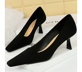 Spring Fall Women 6cm High Heels Concise Daily Work Pumps Lady Square Toe Flock Kitten Low Heels Elegant Banquet Red Blue Shoes