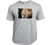 MERCHANDMANIA CAMISETA GRIS MEZCLA leon majestuoso salvaje selva savana feroz fiera moda verano tshirt
