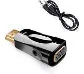 Adaptador HDMI a VGA con Transmisión de Audio - Cable Adaptador HDMI a Toma VGA de 3,5mm Contactos con Chapado en Oro