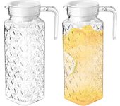 2 Pack Plastic Pitcher 1.1L Water Jar with Ribbed Design BPA-Free Clear Plastic Water Pitcher with Vented Lid for Ice Tea Coffee