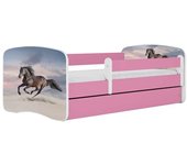 Cama 140 x 70 cm Kocot Kids com gaveta e colchão BabyDreams Galloping Horse Pink