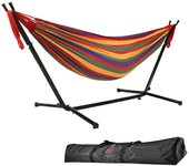 Hamaca Doble de 2,6 m con Soporte, 250kg de Capacidad, Incluye Bolsa de Transporte portátil,Adecuado para Patios Interiores, terrazas, Patios, Balcones (Rojo)
