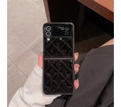 Luxury CC Style 3D Diamond Lattice Leather Phone Case For Samsung Galaxy Zflip 5 4 3 Solid Color Flip 4 Back Cover Flip 6 Funda