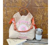 Bolso de compras de nailon con bordado de donut y cadena de bolas japonesa, sencillo y combinable, bolso de hombro de gran capacidad