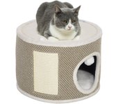 PawHut Torre rascadora para gatos, barril rascador para gatos, 30 cm de altura, con sisal para rascar, superficie de felpa, cojines extraíbles, pelota de juego, color café