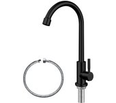 Grifo de agua fría SUS304 de acero inoxidable para fregadero de cocina, grifo negro de arco alto con un solo agujero