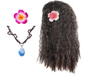 Gilrs New Movie Moana 1&2 Wig and Necklace Flower Clip Dress Up Set Vaiana Costume Accessories Moana Pet Pig and Cock Xmas Gift