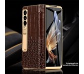 LANGSIDI Leather Case for Samsung Galaxy Z Fold 6 5 4 3 Fold6 Fold5 Gold Plating Magnetic Hinge Stand Cover with Mirror Film