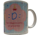 Solo Recuerdos SL Taza Mug con nombre personalizado Hecho en España diseño unicornio en caja cartón, apto para microondas y lavavajillas, personalizable en castellano, catalán-castellano, euskera-castellano y gallego-castellano.