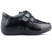Zapatos de Señora Calzamedi 0698 NEGRO - Piel Auténtica - Juanete y Pies Anchos - Tira Autoadherente - Plantilla Extraíble