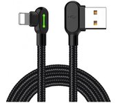 Cable USB de ángulo recto con luz LED, cable de carga de 90 grados, adaptador de conector de cargador de sincronización de datos USB reversible trenzado de nailon, funciona con iPhone