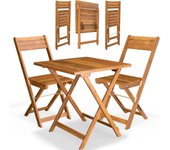 Set Muebles de Balcón 3 Mesa 2 Sillas Plegables Juego Completo Jardín Terraza Madera Acacia