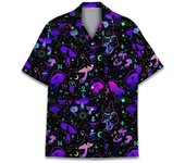 Hawaiian wih 3D Colorful Mushroom Prin Men, Plan Beach Shirs for Summer Vacaion, Shor Sleeve Buon-down Sree Aloha