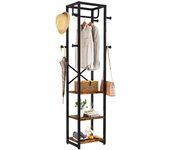 Perchero, Perchero de pie con 3 Estantes y 8 Ganchos, Escalera con Barra Colgar Ropa, Colgador Metálico para Gorros, Bolsas, Marrón Rústico y Negro TMJ088H