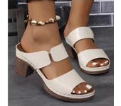 2025 gran tamaño dedo del pie abierto una palabra zapatillas de tacón alto de las mujeres nuevo tacón grueso en relieve de la moda sandalias zapatillas