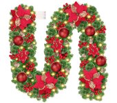 Guirnalda de Navidad 2,7 m (9 pies), Corona de Navidad Artificial con 30 LED, Guirnalda Navidad para Chimeneas, Escaleras, Puertas, Ventanas, Adorno de Navidad