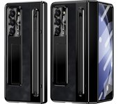 Magnetic Hinge Folding Case For Samsung Z Fold 6 High-end Business Nappa Stripe Holster For Z Fold6 With Glass Front Film