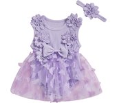 Pudcoco Baby Girls Summer Romper Dress Sleeveless Round Neck Floral Embroidery Butterfly Tulle Jumpsuit with Bow Headband