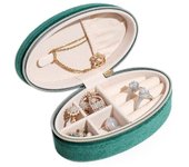 Vintage Velvet Oval Jewelry Box Zipper Large Capacity Necklace Storage Display Box Mini Jewelry Packaging Box Ring