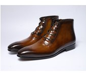 Zapatos de vestir puntiagudos de cuero hechos a mano botas de negocios con cordones y cremallera lateral