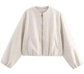 Fashion Autumn-Winter Soft Long Sleeve Bomber Jacket with Round Neck for Women
