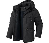 Winter men's warm jacket, fashionable men's thick warm tactical hooded jacket, men's outdoor multi pocket trench coat jacket